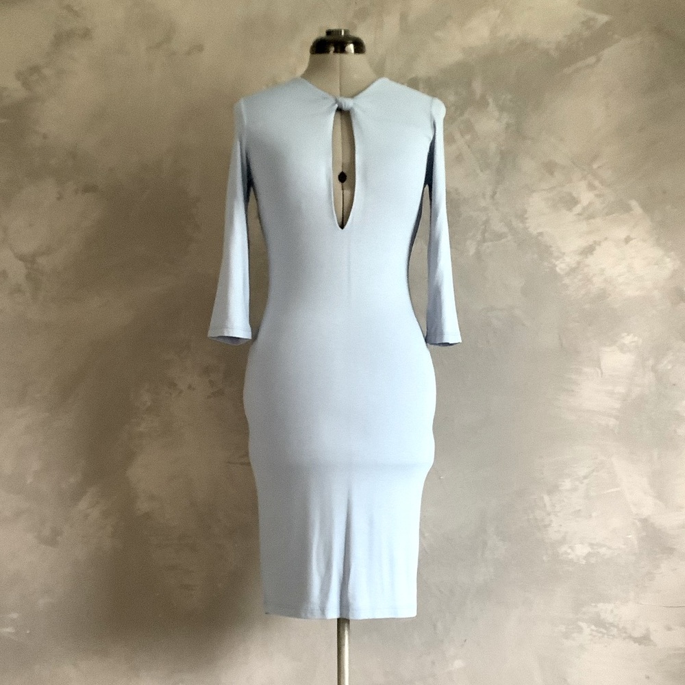 Cefian Baby Blue Keyhole Bodycon Midi Dress